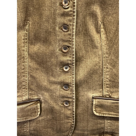 LRL Lauren Jeans Co. Womens Brown Stretch Denim‎ Leather Trim Jacket Sz 12 - Picture 5 of 12